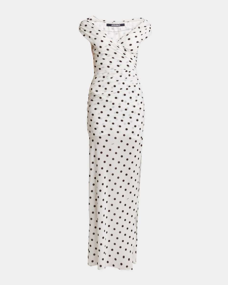 Rita Polka-Dot Off-The-Shoulder Gown